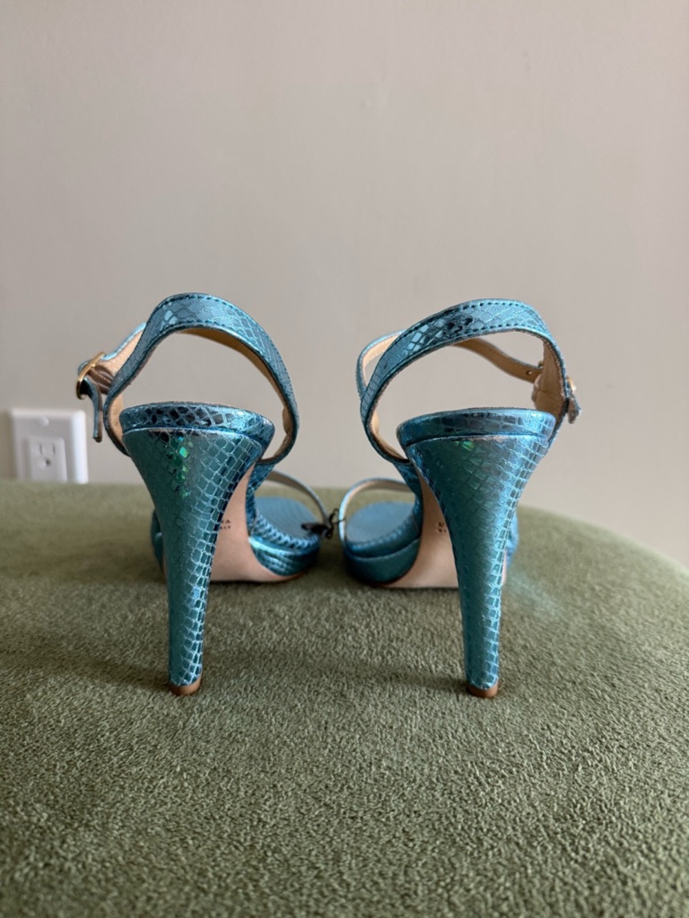Blue Metallic Snake-Embossed Heels - Picture 2 of 4